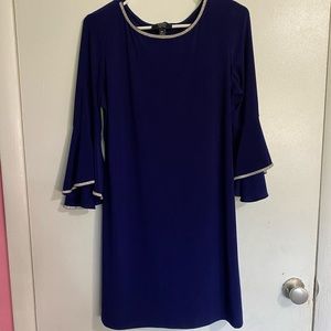 MSK petite size PM women’s navy blue rhinestone trim dress